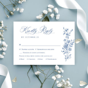 Cartão RSVP Casamento Floral do Jardim Francês Azul Elegante V