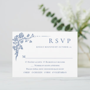 Cartão RSVP Casamento Floral do Jardim Francês Azul Elegante V