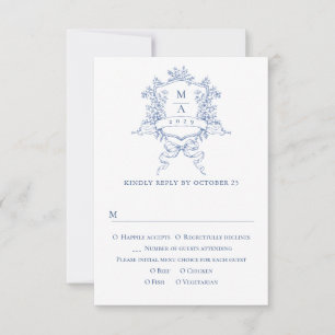 Cartão RSVP Casamento Floral do Jardim Francês Azul Elegante V