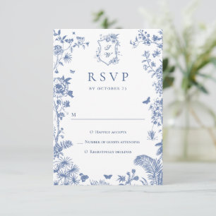 Cartão RSVP Casamento Floral do Jardim Francês Azul Elegante V