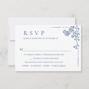 Cartão RSVP Casamento Floral do Jardim Francês Azul Elegante V