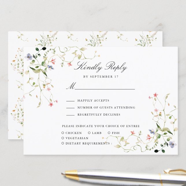 Cartão RSVP Casamento Floral do Jardim Moderno de Flor Selvage (Criador carregado)