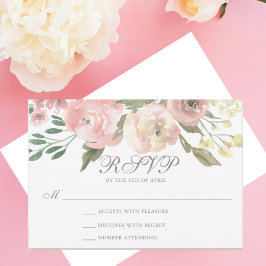 Cartão RSVP Casamento Floral do Sábado Rosa-Rosa-Esmagado