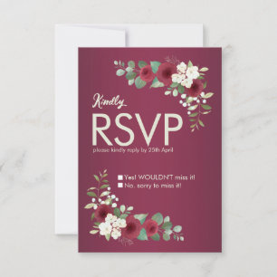 Cartão RSVP Casamento Floral Dourado Borgonha Outono Inverno J
