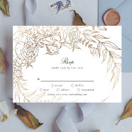 Cartão RSVP Casamento Floral Dourado e Branco Premium