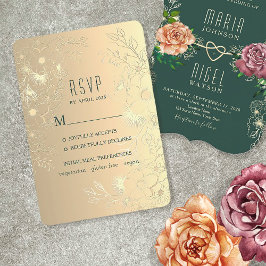Cartão RSVP Casamento Floral Dourado Vintage
