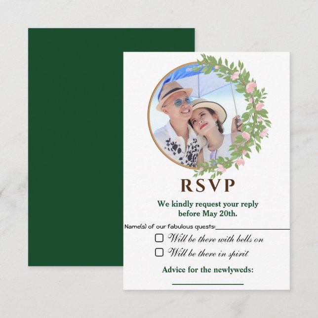 Cartão RSVP Casamento Floral Elegância Encantado (Frente/Verso)