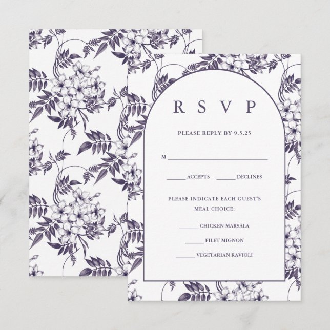 Cartão RSVP Casamento Floral Elegante (Frente/Verso)