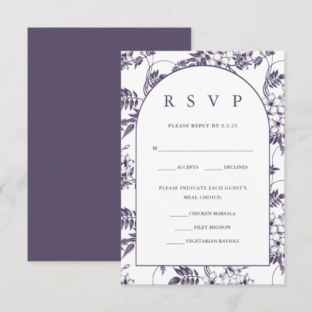 Cartão RSVP Casamento Floral Elegante (Frente/Verso)