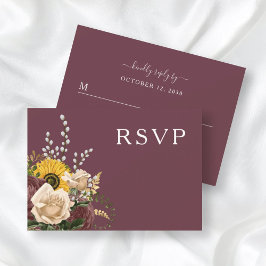 Cartão RSVP Casamento Floral Elegante Burgundy