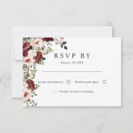 Cartão RSVP Casamento Floral Elegante Burgundy & Blush Waterco