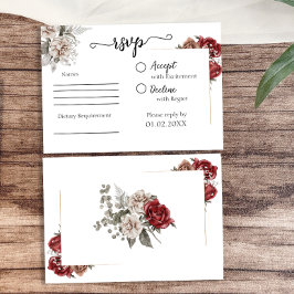 Cartão RSVP Casamento Floral Elegante Burgundy & Silver