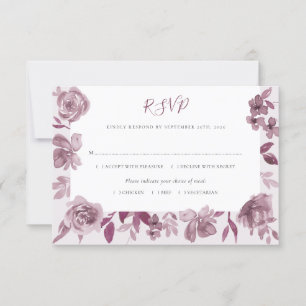 Cartão RSVP Casamento Floral Elegante Burgundy Watercolor