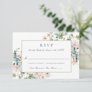 Cartão RSVP Casamento Floral Elegante com Borda de Aquarela