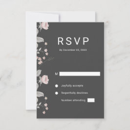 Cartão RSVP Casamento Floral Elegante De Cinzas Rosa E Escura
