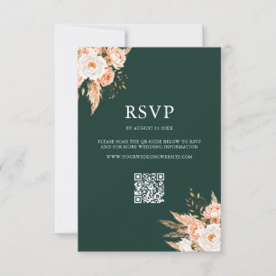 Cartão RSVP Casamento Floral Elegante Emerald Green Boho Chic