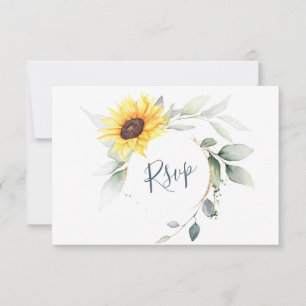 Cartão RSVP Casamento Floral Elegante Girassóis Verde