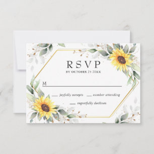 Cartão RSVP Casamento Floral Elegante Girassóis Verde