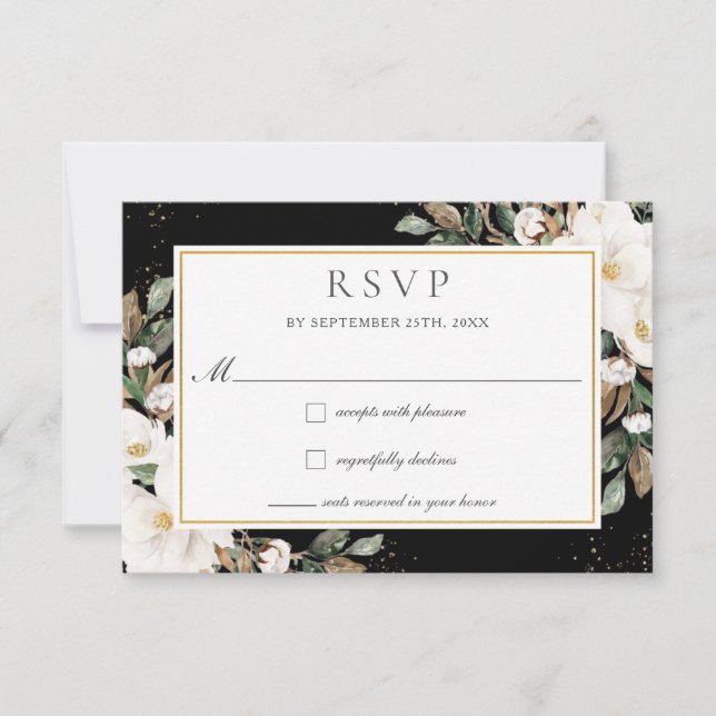 Cartão RSVP Casamento Floral Elegante Ivory Magnolia Cotton (Frente)