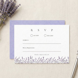 Cartão RSVP Casamento Floral Elegante Lavanda Roxa