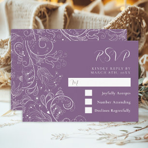 Cartão RSVP Casamento Floral Elegante Roxo Dusty