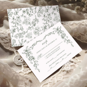 Cartão RSVP Casamento Floral Elegante Sage Green Vintage