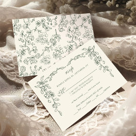 Cartão RSVP Casamento Floral Elegante Sage Green Vintage