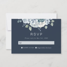 Cartão RSVP Casamento Floral em Aquarela Moderna Azul Marinho