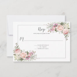 Cartão RSVP Casamento Floral em Aquarela Rosa Bege Verde Cinza