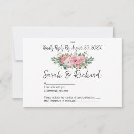 Cartão RSVP Casamento Floral em Aquarela Rosa Primavera Verão
