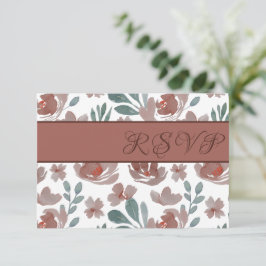 Cartão RSVP Casamento Floral em Aquarela Terracota Rústica
