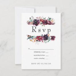 Cartão RSVP Casamento Floral em Aquarela Violeta Bordo