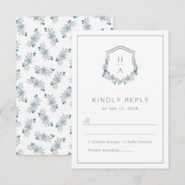 Cartão RSVP Casamento Floral em Azul Empoeirado