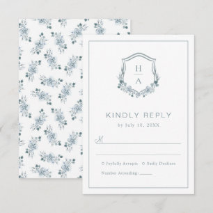 Cartão RSVP Casamento Floral em Azul Empoeirado