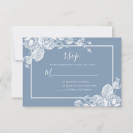 Cartão RSVP Casamento Floral em Azul Poeira