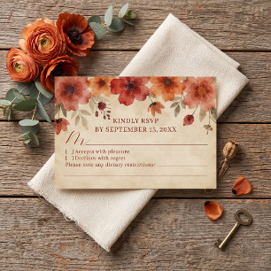 Cartão RSVP Casamento Floral em Terracota Rústica Laranja Quei
