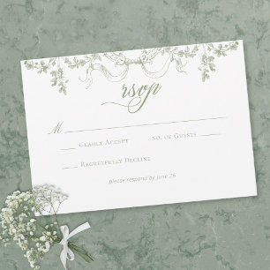 Cartão RSVP Casamento Floral em Verde Sage Clássico Elegante