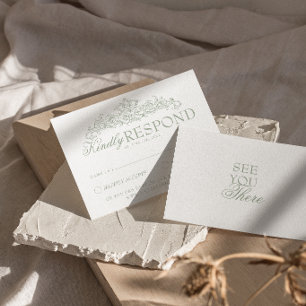 Cartão RSVP Casamento Floral em Verde Salvia Vintage Old Money