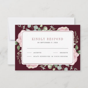 Cartão RSVP Casamento Floral Eucalipto Rosa Bege Borgonha
