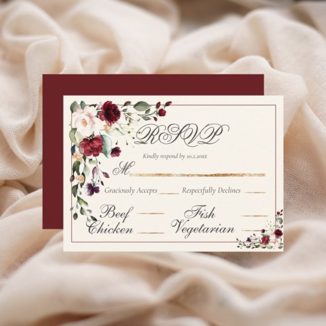 Cartão RSVP Casamento Floral Eucalyptus Burgundy (Criador carregado)