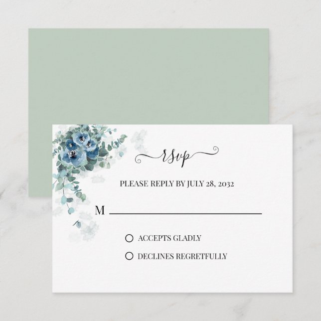 Cartão RSVP Casamento Floral Eucalyptus Dusty (Frente/Verso)