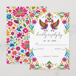 Cartão RSVP Casamento Floral Fiesta - Aves Otomi Mexicanas Vib