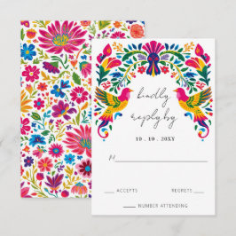 Cartão RSVP Casamento Floral Fiesta - Aves Otomi Mexicanas Vib