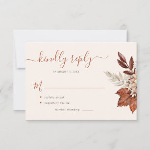 Cartão RSVP Casamento floral folhagem terracota boêmio marfim