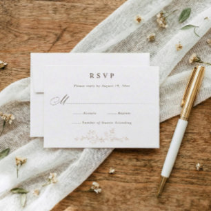 Cartão RSVP Casamento Floral Francês Vintage Bege Vitoriano