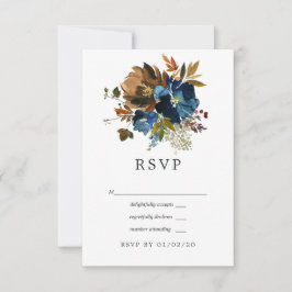 Cartão RSVP Casamento Floral Gengibre e Azul-Navio