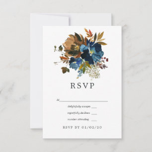 Cartão RSVP Casamento Floral Gengibre e Azul-Navio