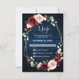 Cartão RSVP Casamento Floral Geométrico Burgundy Navy Blush