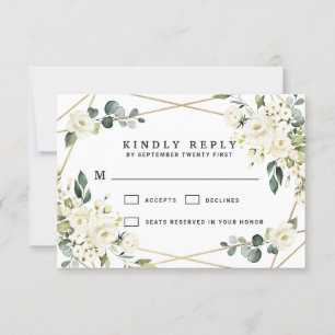 Cartão RSVP Casamento floral geométrico Dourado elegante das