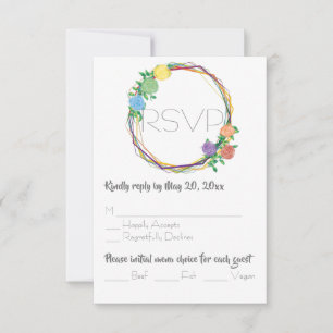 Cartão RSVP Casamento Floral Geométrico Moderno do Arco-Íris